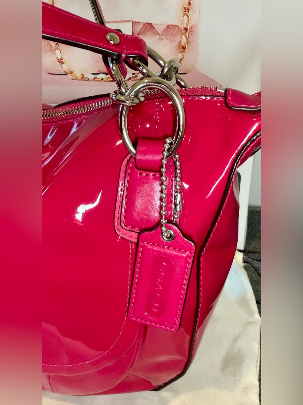 Coach Kristin Raspberry Patent Leather Round Satchel No. B1293-19297 - Picture 5 of 13